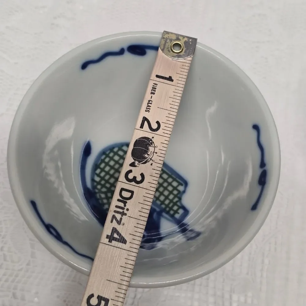 Vintage Asian Koi Catfish Carp Fish Porcelain Handpainted Rice Bowls Set Of 2